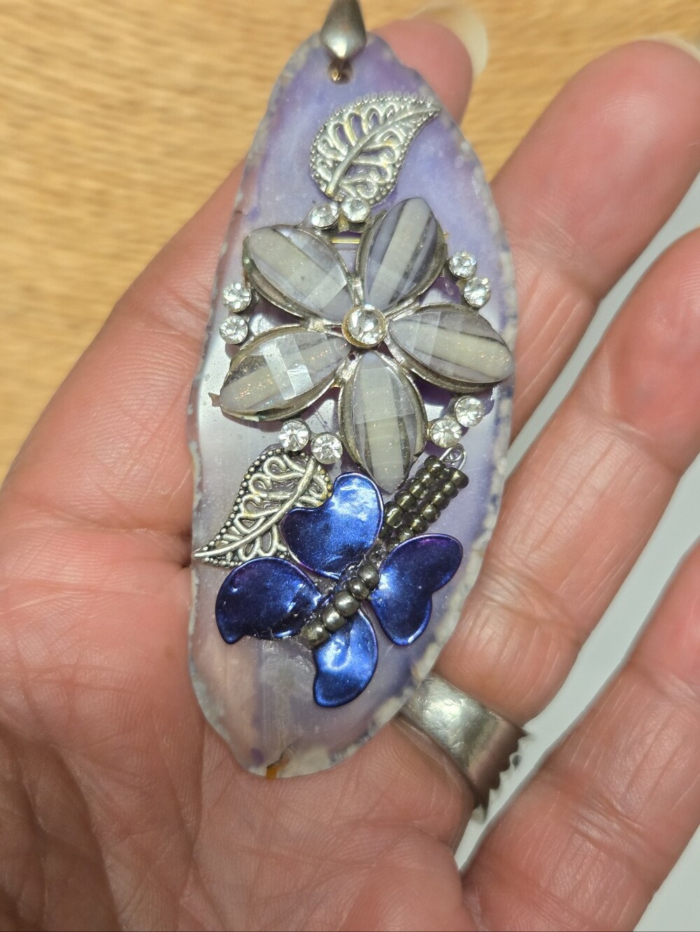 Artisan Mixed-Media Lavender Agate Statement Pendant Necklace